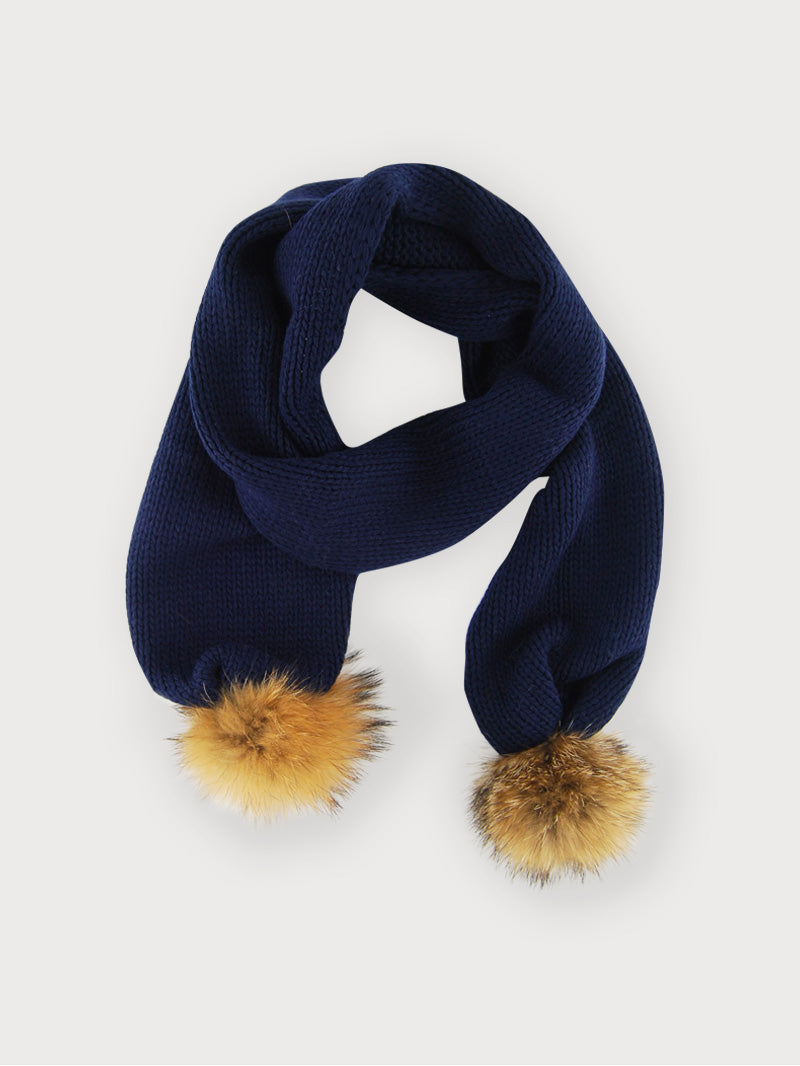 Sardon Girl's Navy Knitted Scarf With Fur Pom-Pom