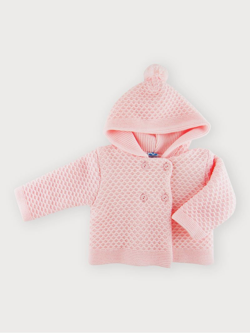 Sardon Baby Girl s Pink Honeycomb Knit Jacket wtih Hood