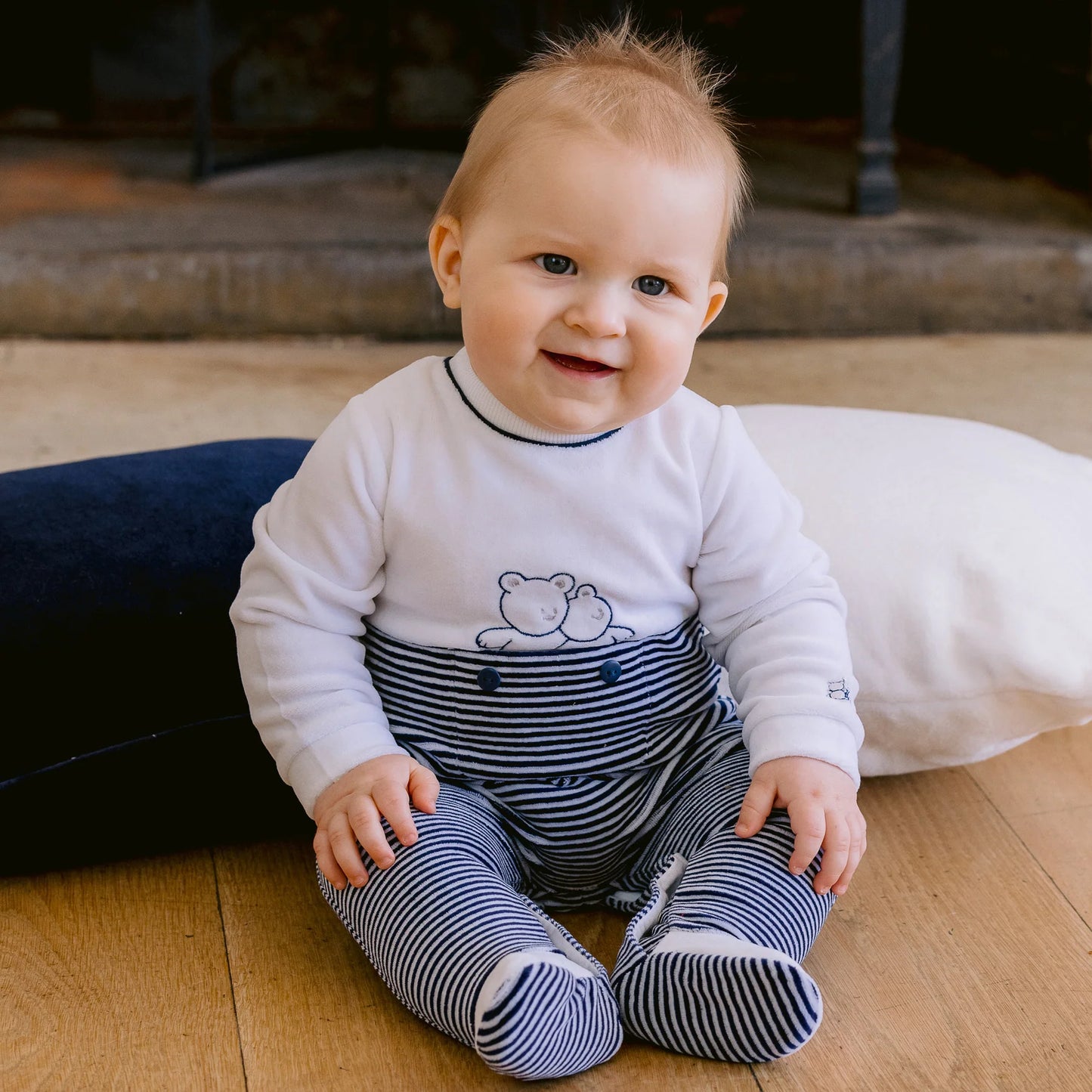 Emile et Rose Baby Boy's Navy Stripe Babygrow