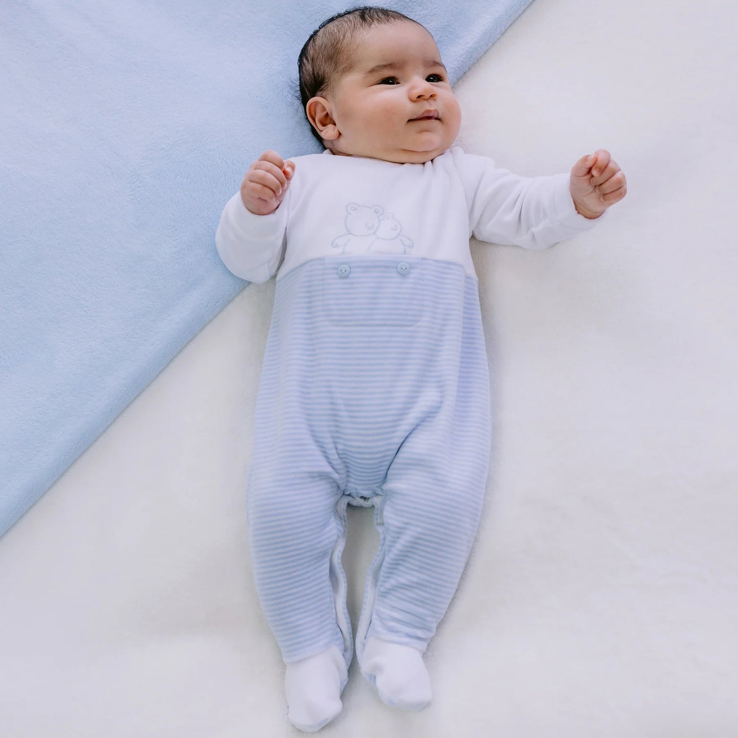 Emile et Rose Baby Boy's Pale Blue Stripe Babygrow