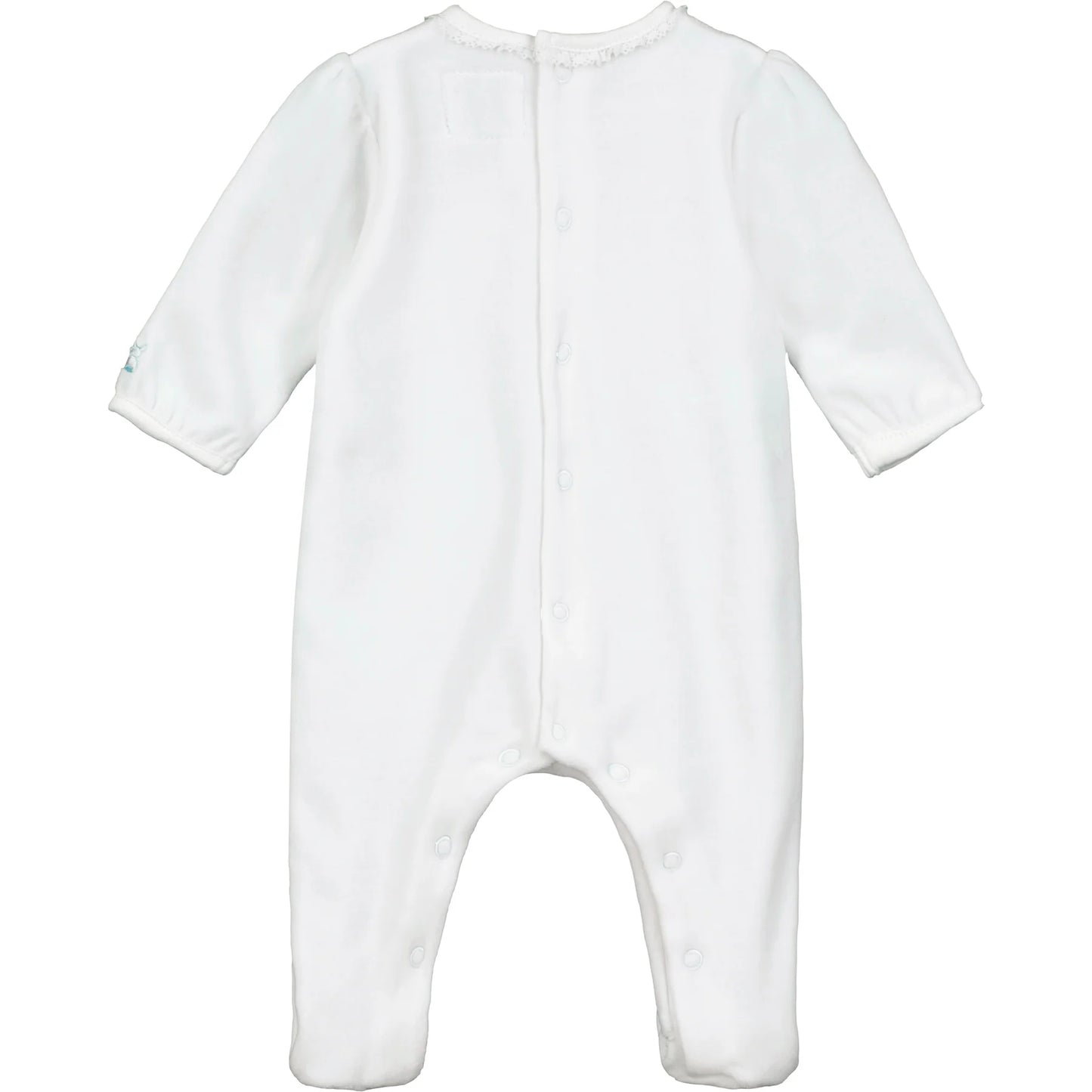 Emile et Rose Baby Girl's White Velour With Blue Embroidered Rosebud Babygrow & Headband