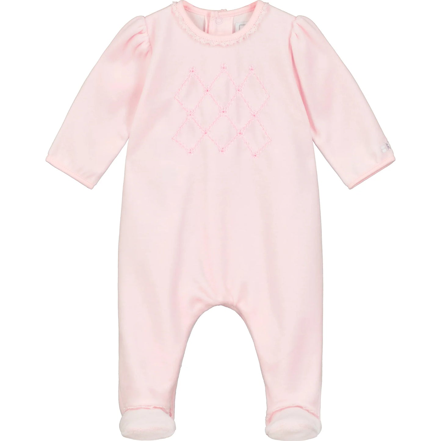 Emile et Rose Baby Girl's Pale Pink Velour Embroidered Babygrow