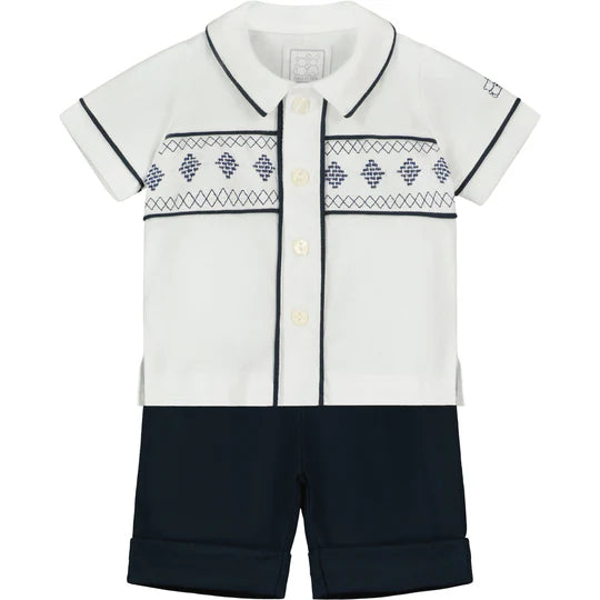 Emile et Rose Baby Boy's Navy Smart Summer Top & Shorts Outfit