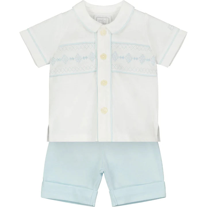 Emile et Rose Baby Boy's Smart Summer Pale Blue Top & Shorts Outfit