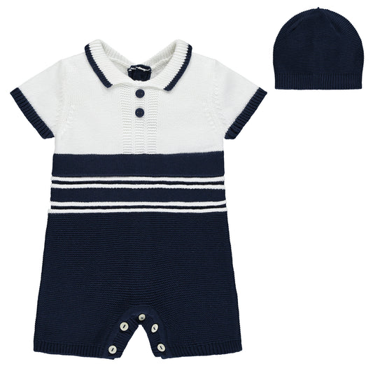 Emile et Rose Baby Boy's Navy & White Knit Romper & Hat
