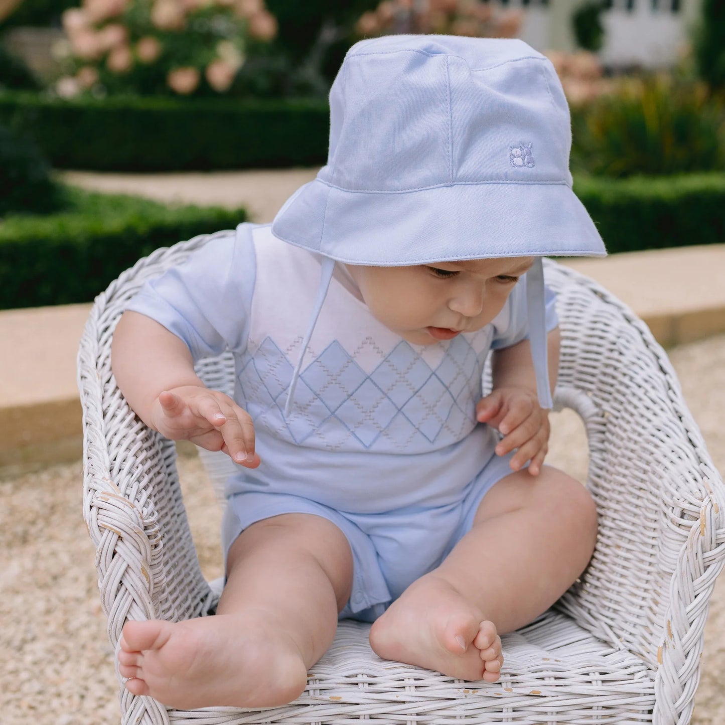 Emile et Rose Baby Boy's Pale Blue Argyle Short Romper