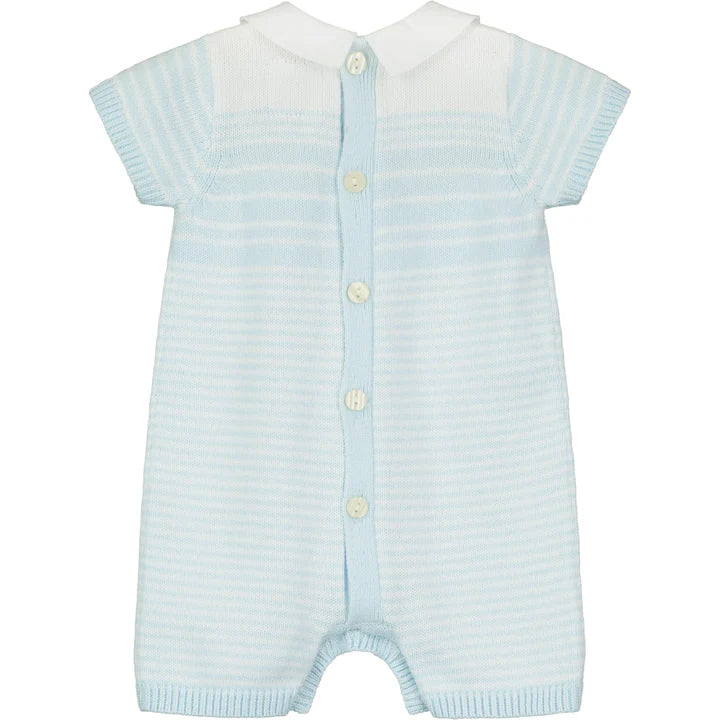 Emile et Rose Baby Boy's Pale Blue & White Knit Romper
