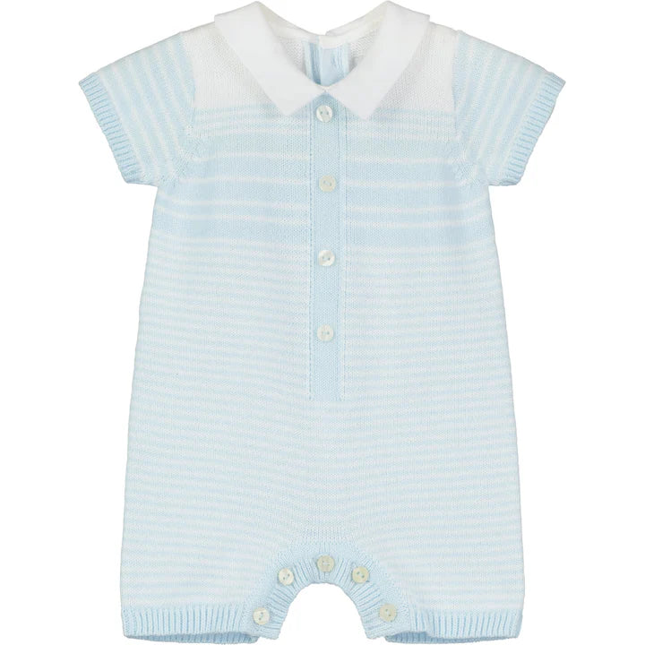 Emile et Rose Baby Boy's Pale Blue & White Knit Romper