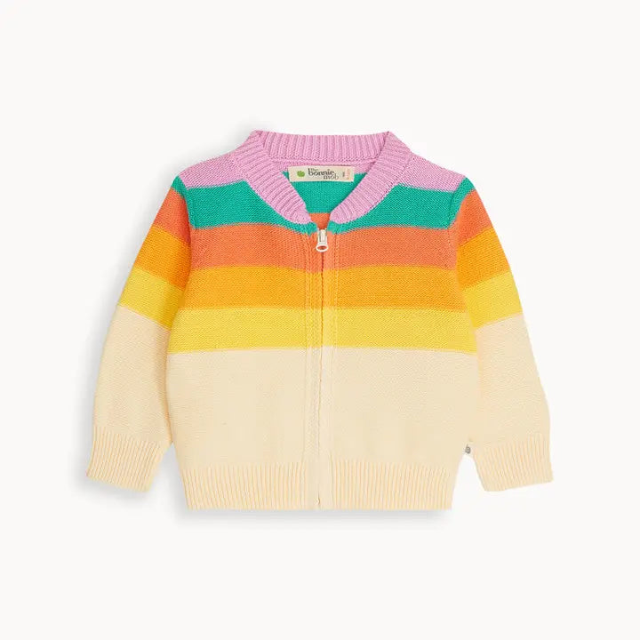 The Bonnie Mob Baby Girl's Cotton Knit Rainbow Pink Stripe Cardigan