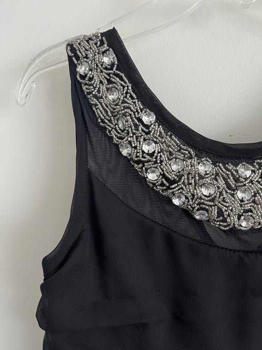 Un Deux Trois Girl's Black Party Dress With Beaded Trim