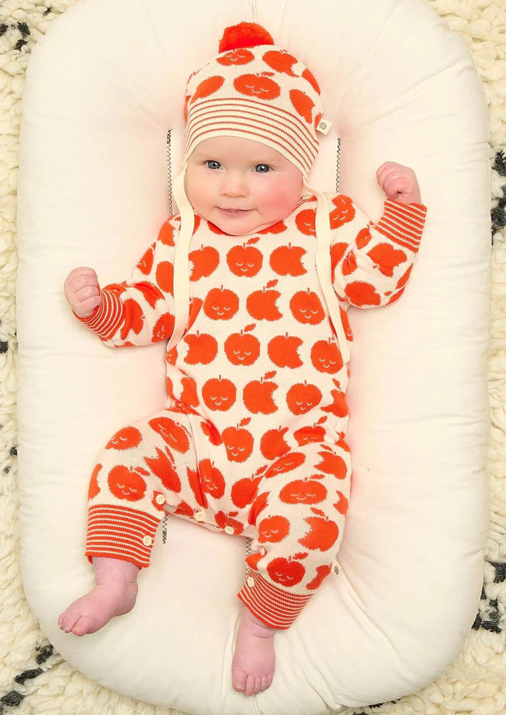 The Bonnie Mob Unisex Baby Red Apple Knitted Romper