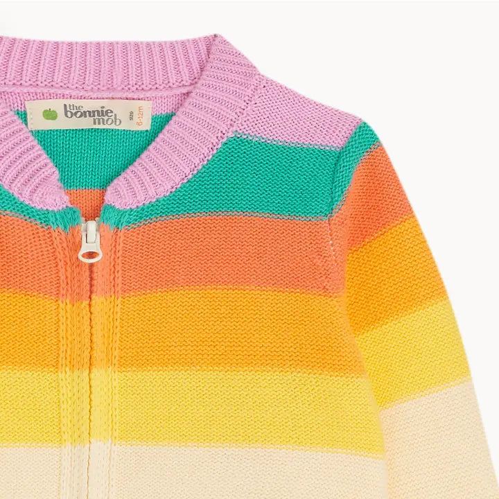 The Bonnie Mob Baby Girl's Cotton Knit Rainbow Pink Stripe Cardigan