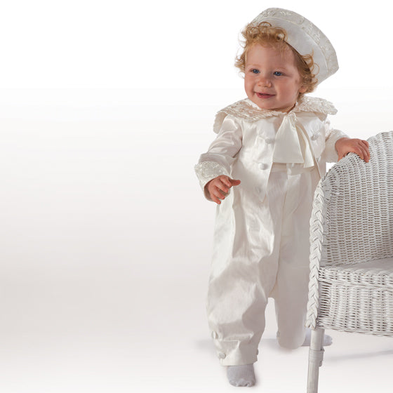 Little Darlings Baby Boy's Ivory Christening All-In-One Outfit & Hat