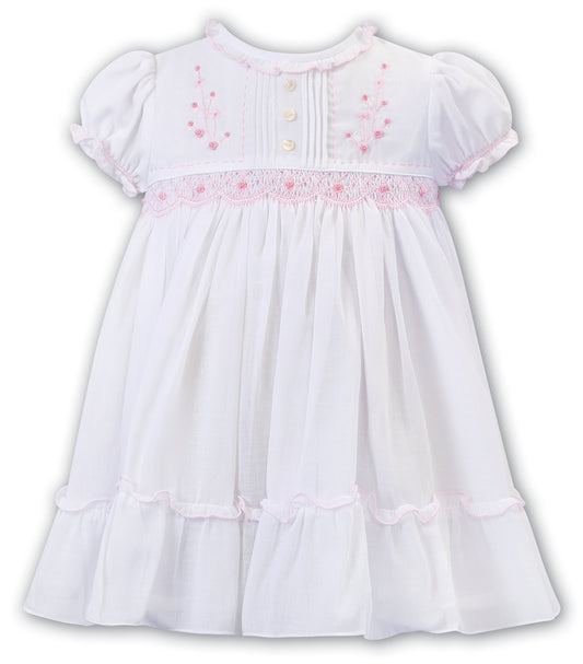 Sarah Louise Baby Girl's White Dress With Pink Smocking