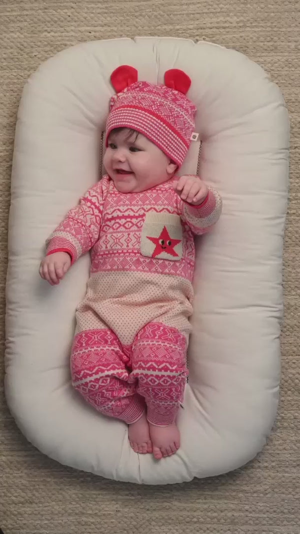 The Bonnie Mob Baby Girl's Pink Jacquard Knit Hat With Ears