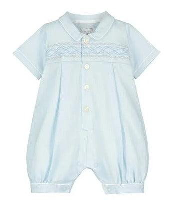 Emile et Rose Baby Boy's Pale Blue Embroidered Short Romper & Hat