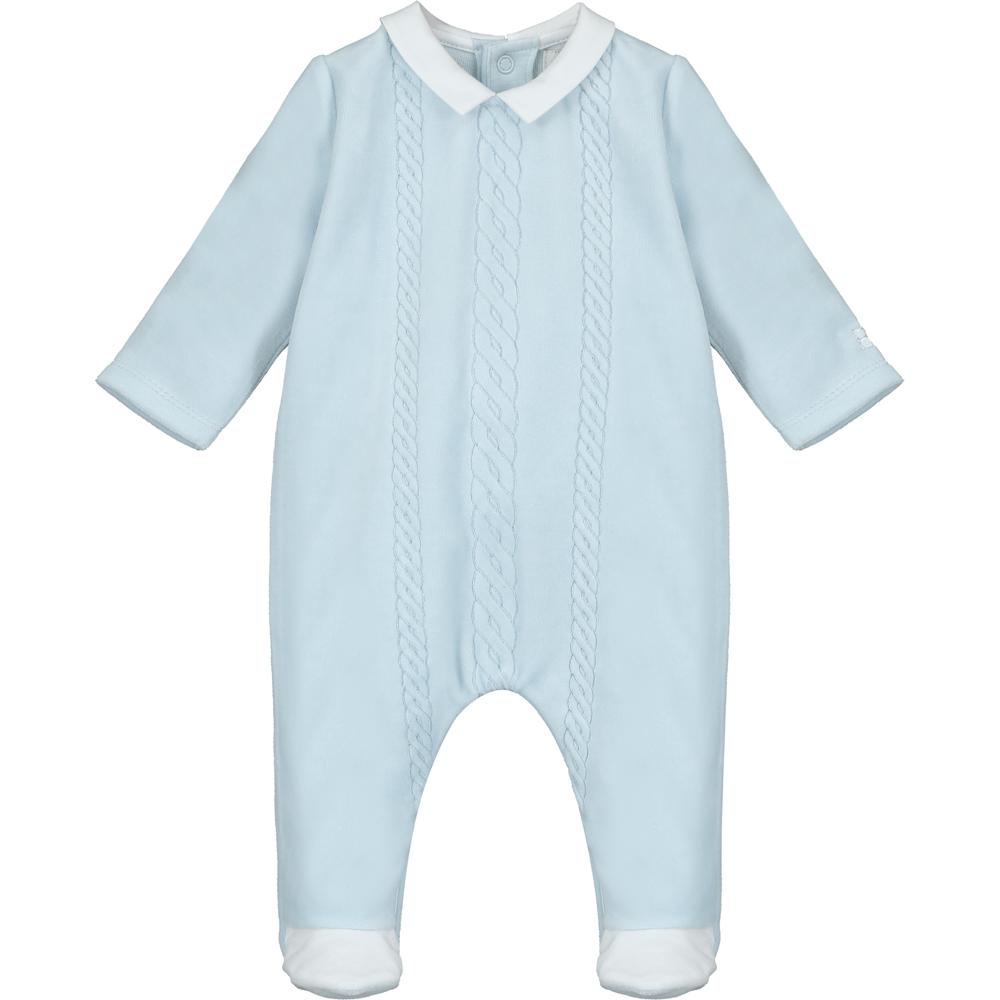 Emile et Rose Baby Boy's Pale Blue Velour Cable Babygrow