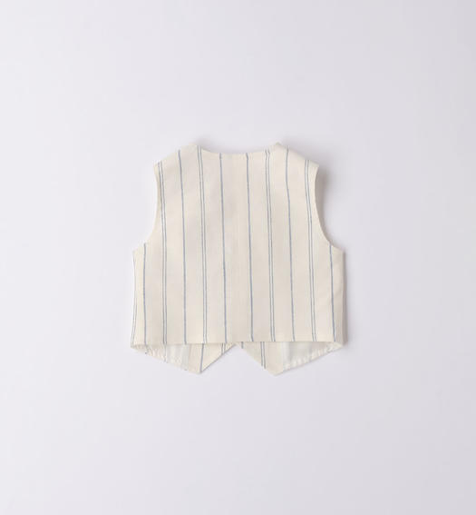 Minibanda Baby Boy's Cream & Blue Linen Striped Waistcoat