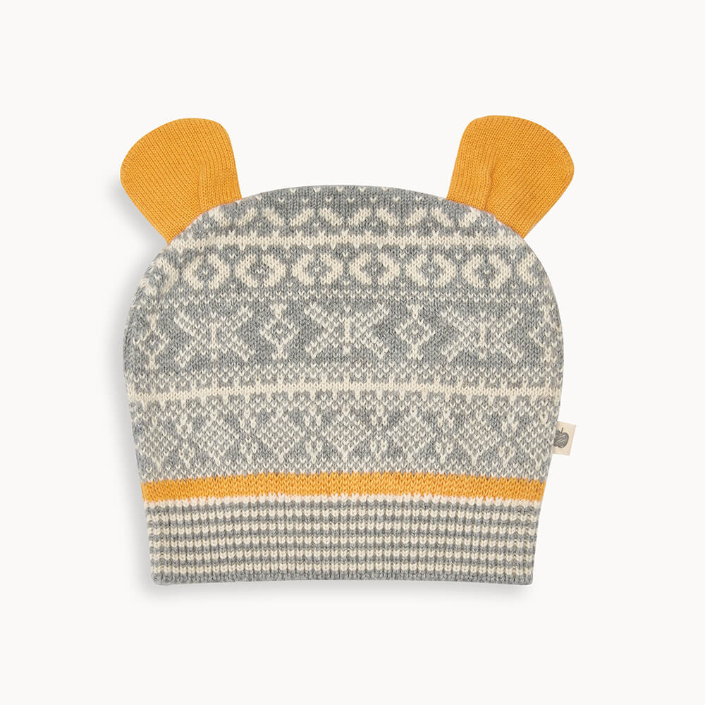 The Bonnie Mob Baby Unisex Grey Jacquard Knit Hat With Ears