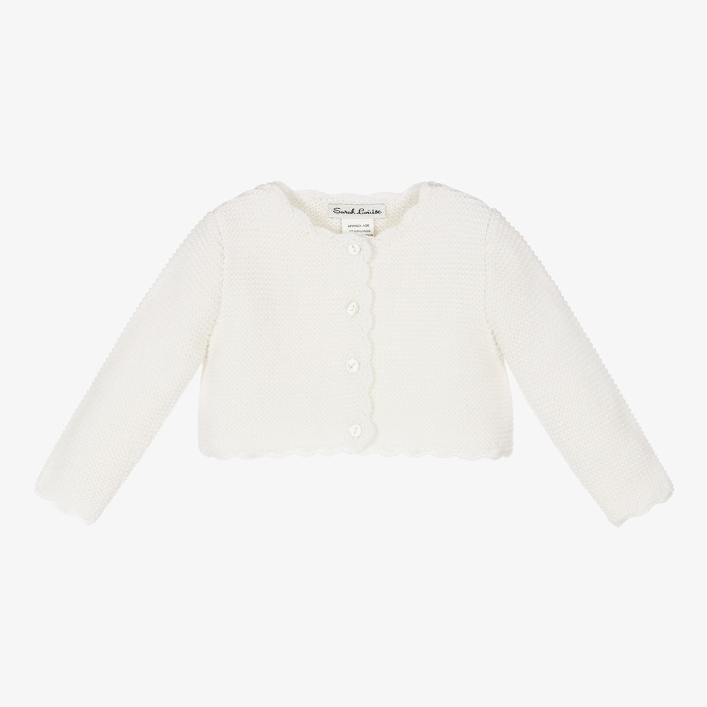 Sarah Louise Baby Girl's White Chunky Knit Crop Cardigan