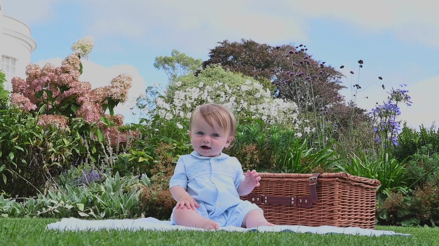 Emile et Rose Baby Boy's Pale Blue Embroidered Short Romper & Hat