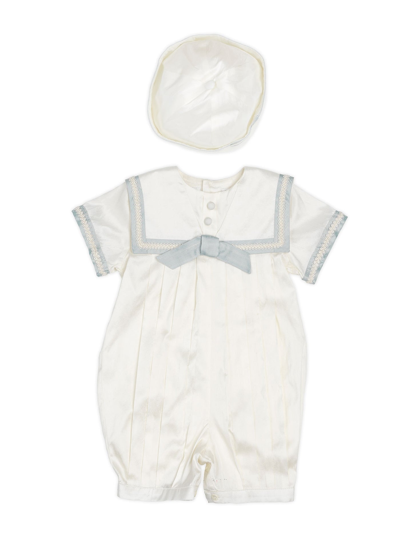Sarah Louise Baby Boy's Ivory & Blue Silk Christening Romper & Hat