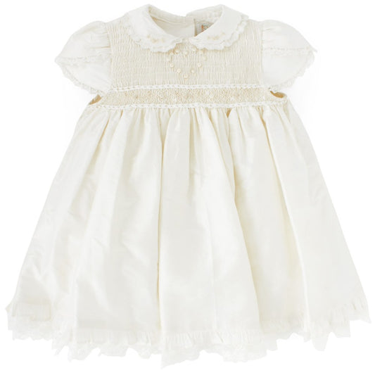 Little Darlings Baby Girl's Ivory Silk Christening Dress, Bloomers & Bonnet