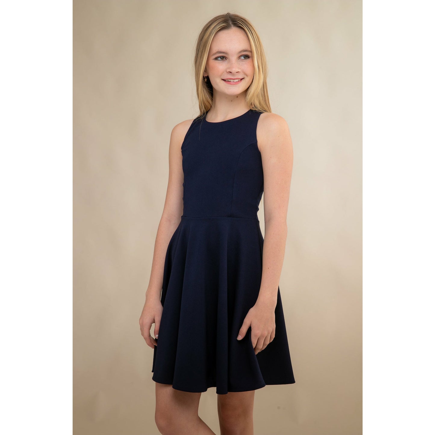 Un Deux Trois Girl's Navy Fit & Flare Textured Dress