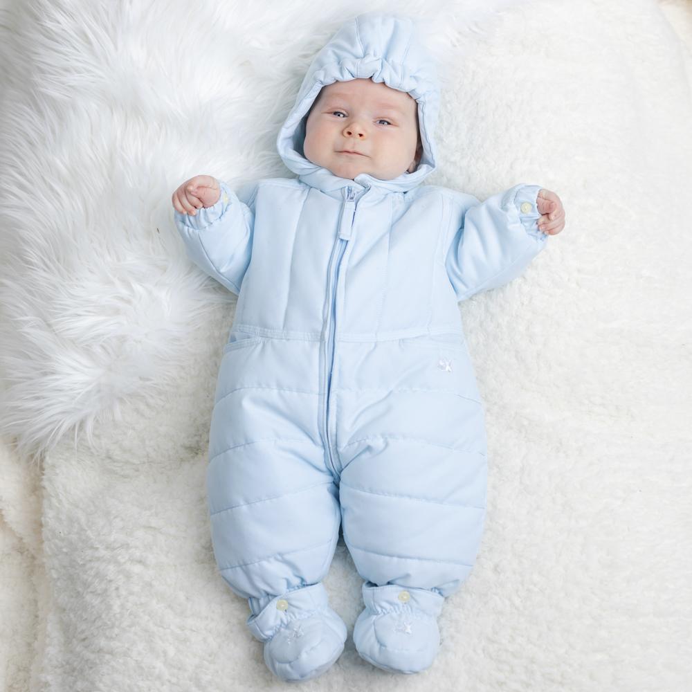 Emile et Rose Baby Boy's Pale Blue Pramsuit with Hood, Mitts & Bootees