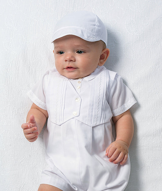Sarah Louise Baby Boy's White Christening Shortie Outfit with Hat