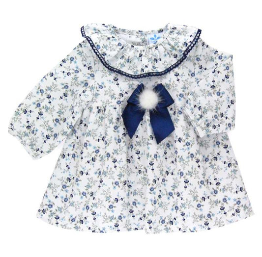 Sardon Baby Girls Blue Ditsy Cotton  Dress