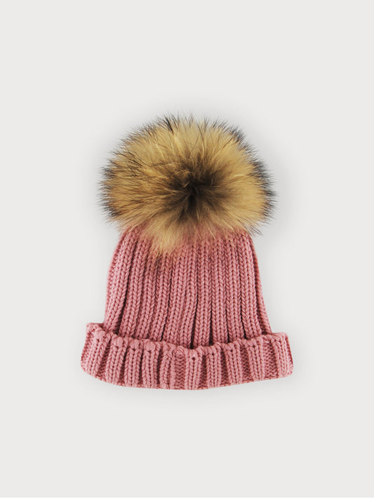 Sardon Girl's Pink Knitted Hat With Fur Pom-Pom