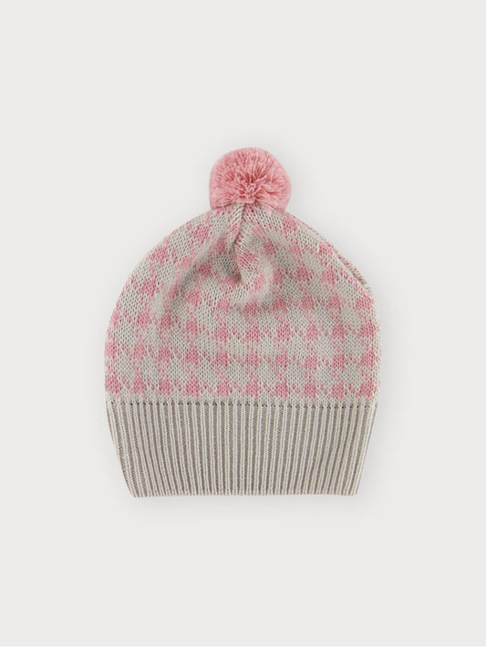 Sardon Baby Girl's Beige and Pink Houndstooth Knitted Baby Hat