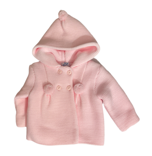 Sardon Baby Girls Pink Knitted Pom Pom Coat