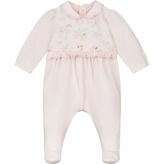 Emile et Rose Baby Girl's Pale Pink Babygrow With Pink Scallop Embroidered Collar