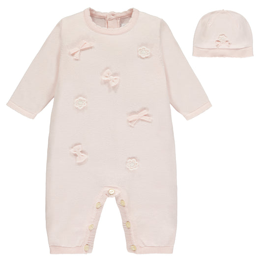 Emile et Rose Baby Girl's Pale Pink Knitted All In One & Hat
