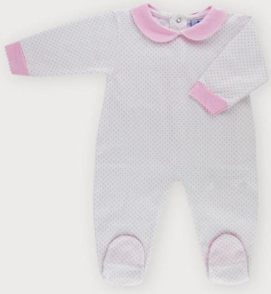 Sardon Baby Girl's White And Pink Spot Cotton Babygrow