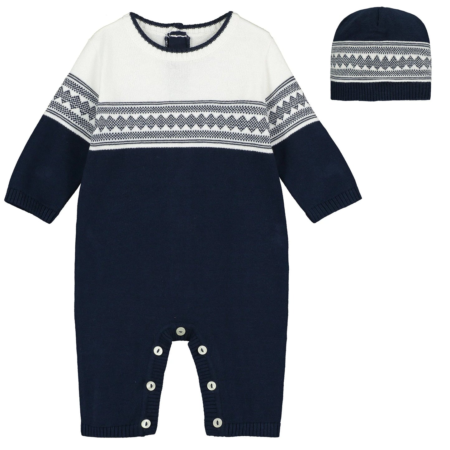 Emile et Rose Baby Boy's Navy & White Knitted All In One & Hat