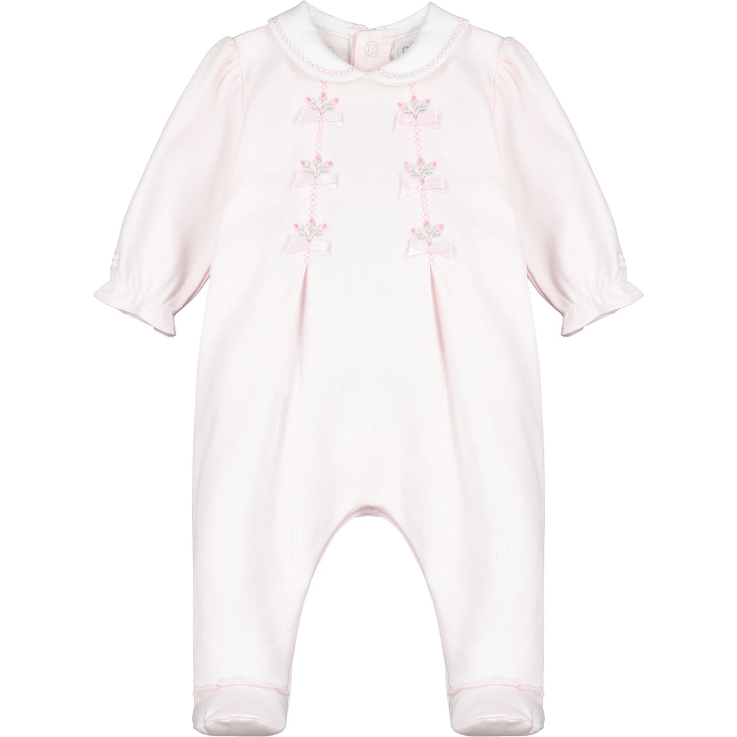 Emile et Rose Baby Girl's Pale Pink Embroidered Babygrow With Bows