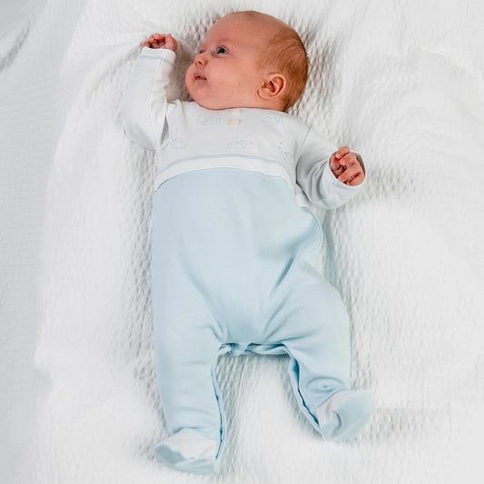 Emile et Rose Baby Boy's Pale Blue Fish Babygrow