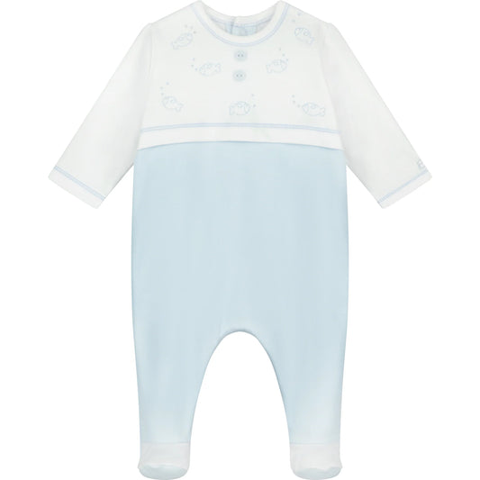 Emile et Rose Baby Boy's Pale Blue Fish Babygrow