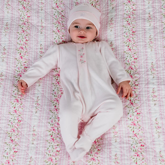 Emile et Rose Baby Girl's Pale Pink Babygrow with Flower Embroidery