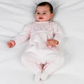 Emile et Rose Baby Girl's Pale Pink Criss Cross Bud Embroidered Babygrow