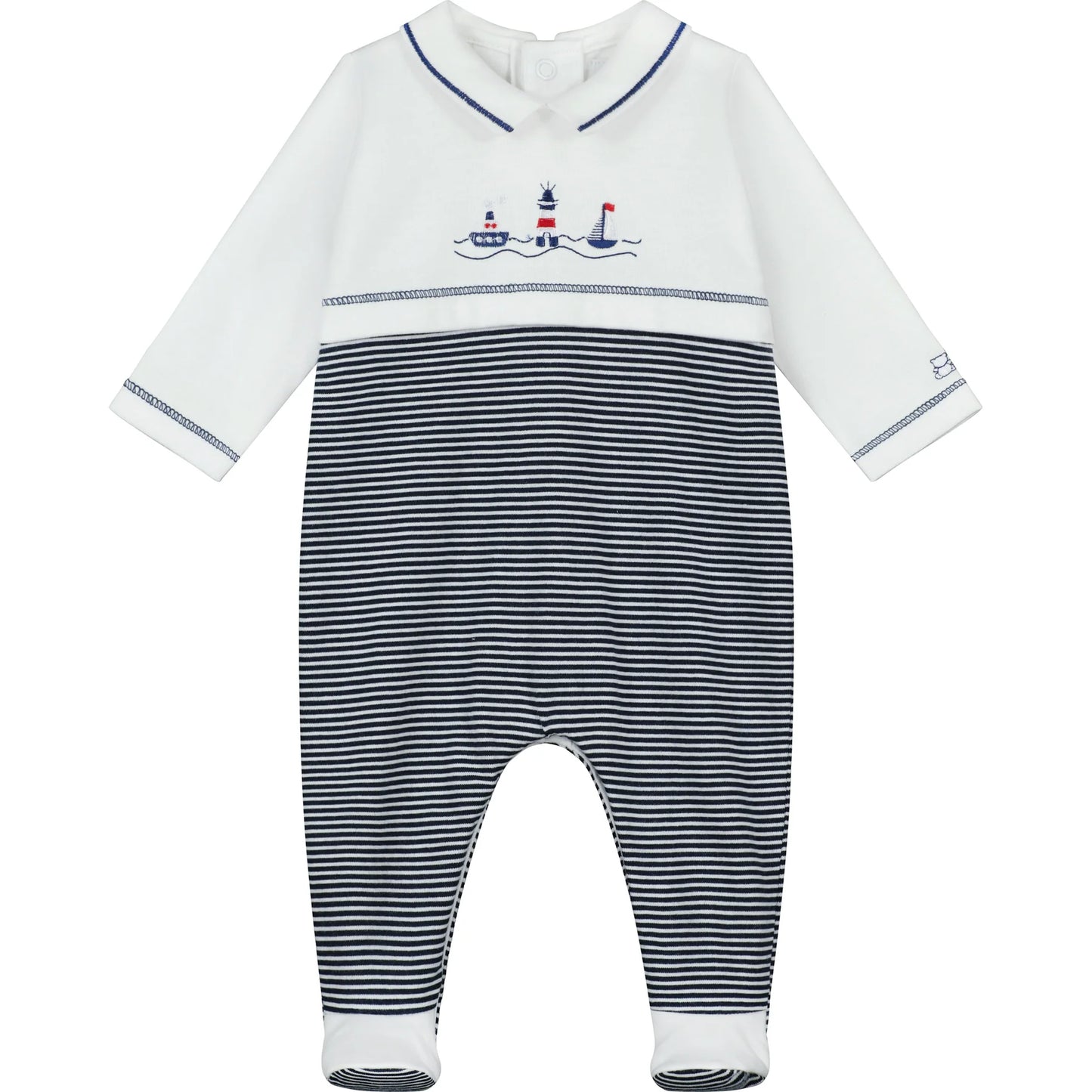 Emile et Rose Baby Boy's Navy & White Nautical Embroidered Babygrow