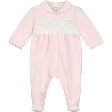 Emile et Rose Baby Girl's Pale Pink Criss Cross Embroidered Babygrow