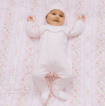 Emile et Rose Baby Girl's Pale Pink Babygrow With Embroidered White Yoke And Hat