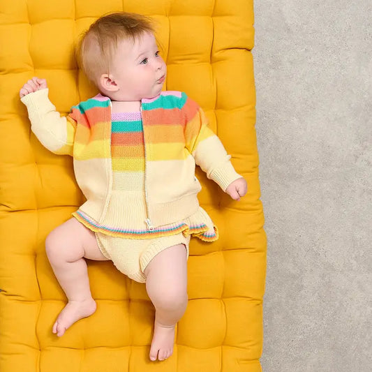 The Bonnie Mob Baby Girl's Cotton Knit Rainbow Pink Stripe Cardigan