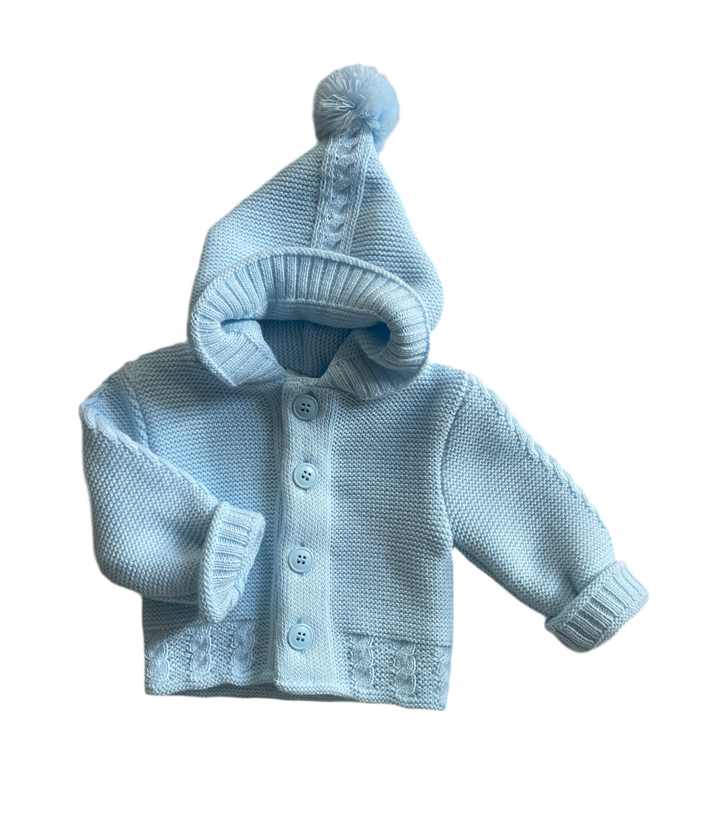 Sardon Baby Boy's Blue Knitted Jacket with PomPom on Hood