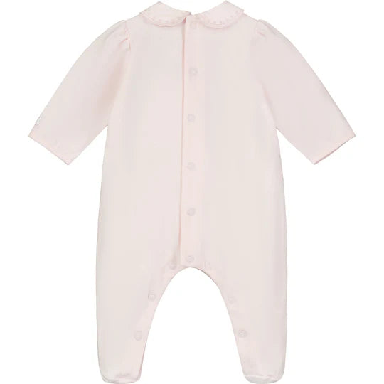 Emile et Rose Baby Girl's Pale Pink Babygrow With Pink Scallop Embroidered Collar