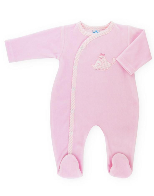 Sardon Baby Pink Velour Babygrow